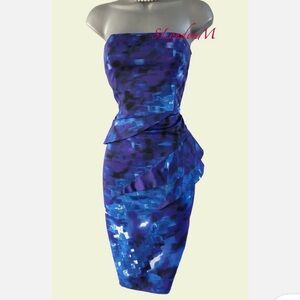 Karen Millen Eva Blue Strapless Peplum Dress – UK 10 / US 6